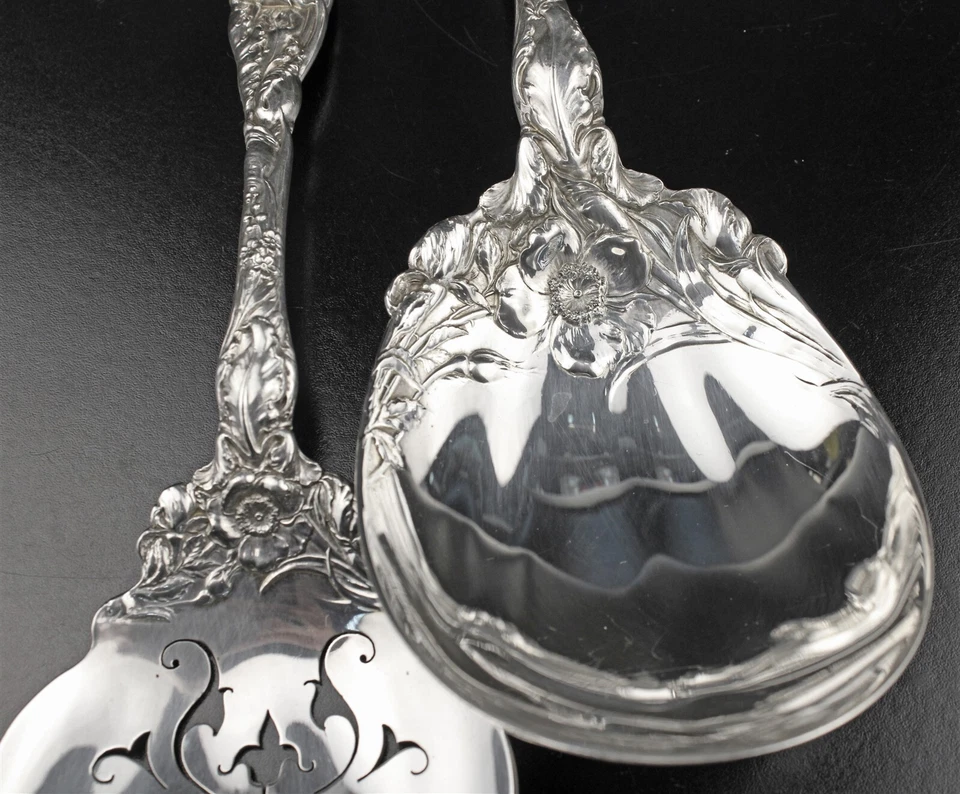 Reed & Barton Sterling LES SIX FLEURS 9 7/8" Salad Serving Set Decorated Bowl - Image 2 of 4