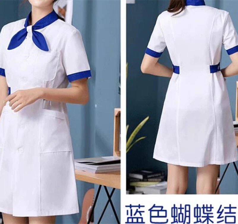 Women Nurse Female Doctor White Dress Beautician Lab Sweet Bow Coat Work Clothes - Image 3 of 4