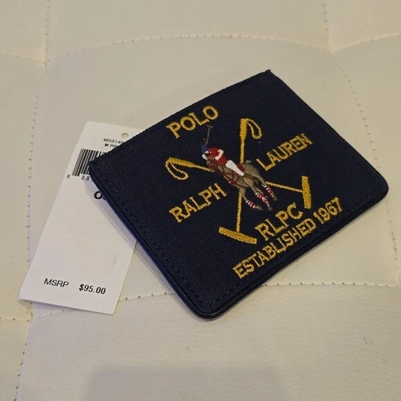 Ralph Lauren Polo Azul Marino Lona Cuero Cuadros Cartera Nuevo Hombre $95 Bordado Foto 4 de 4