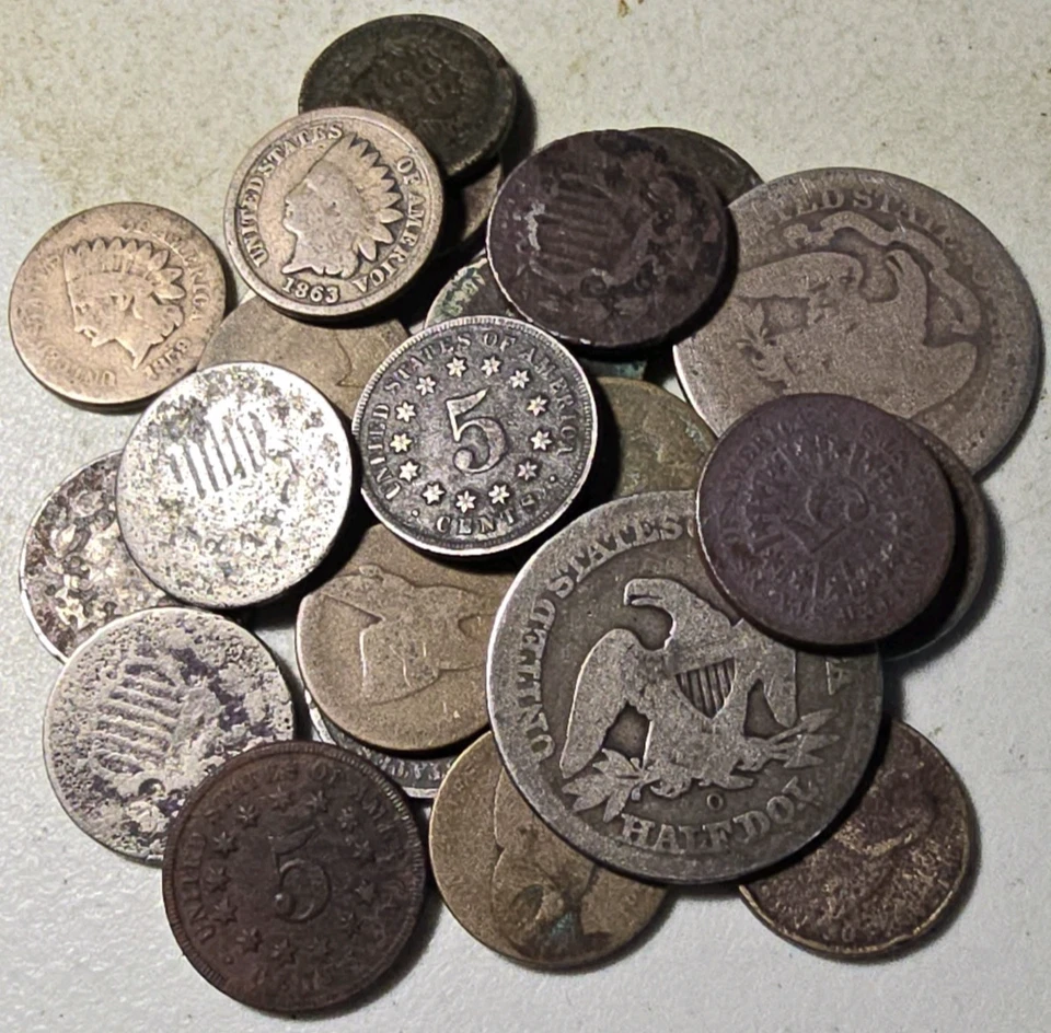 Lot of 24 US Type Coins Civil War Era Seated Liberty Halves Indian Eagle 1C A713 - Image 2 of 4