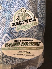Vtg Flannel RESTWELL Blue Print Men's Pajamas Size B 38-40 New Original Package