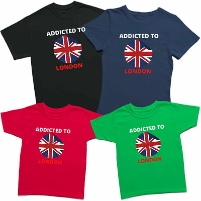Addicted To London Herren Damen Kinder T-Shirt England Flagge Stadt Unisex Tee