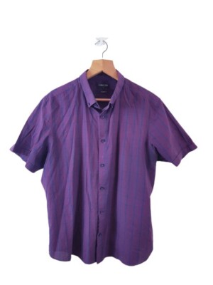 Debenhams Mens Short Sleeve Purple Button Up Casual Shirt Size