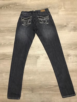 Jean Femme Kaba Jeans Bleu Strass - Taille 0, Slim Skinny, Occasion Très Bon état