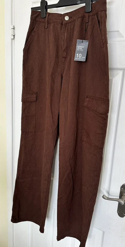 Nuevos con etiquetas Pantalones de Carga para Mujer Denim & Co Pierna Recta Interior Pierna 30" Marrón Reino Unido 10 Foto 4 de 4