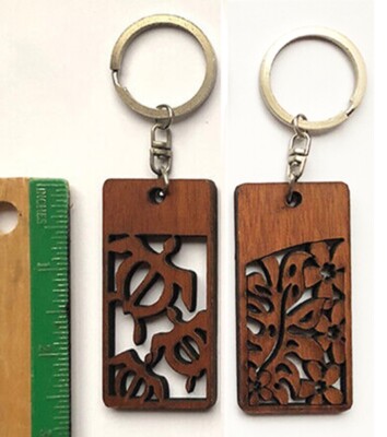 Monkey Pod Wooden Key Chains Turtle Monstera Hibiscus Hawaiian Island Gifts New
