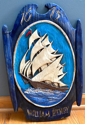 Vintage 1673 William Henry Sailing Ship Nautical Plaster Chalkware