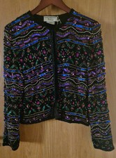 80s Vintage Papell Boutique Evening Jacket Multi-colored Sequin S 100% Silk