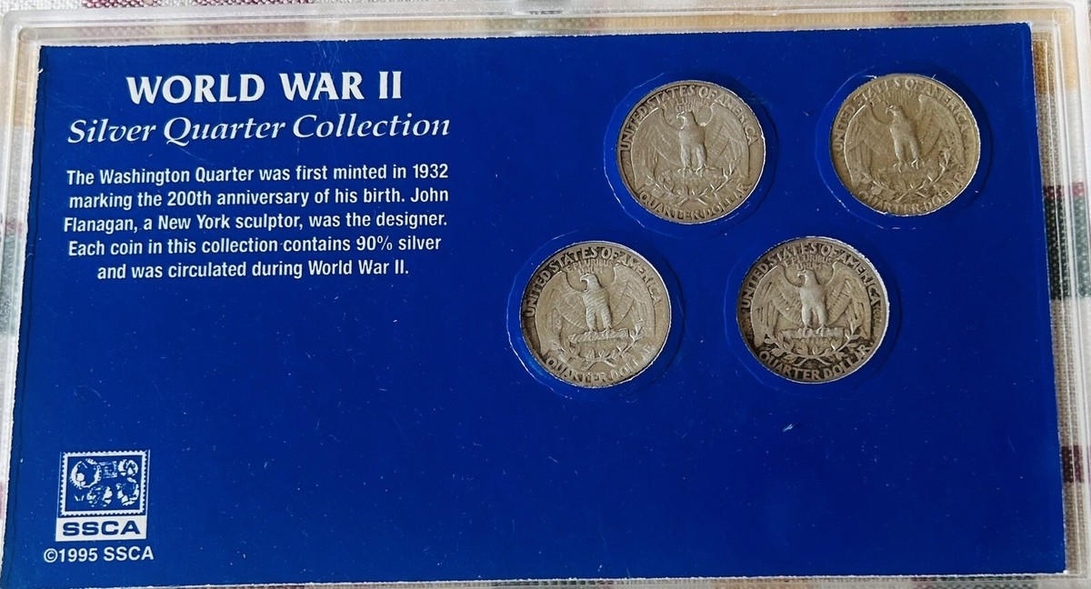 Rare 4 American Silver Coin Set World War II Washington Quarters