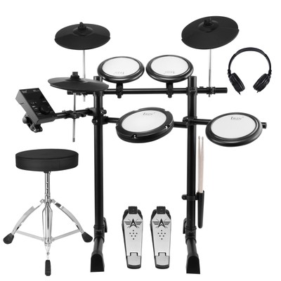 Electric Drum Set Quiet Mesh Pads Dual Zone Snare 300+ Sounds