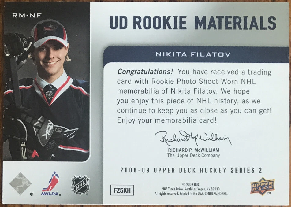 2008-09 Upper Deck Rookie Materials Nikita Filatov RM-NF Columbus Blue Jackets - Image 2 of 2