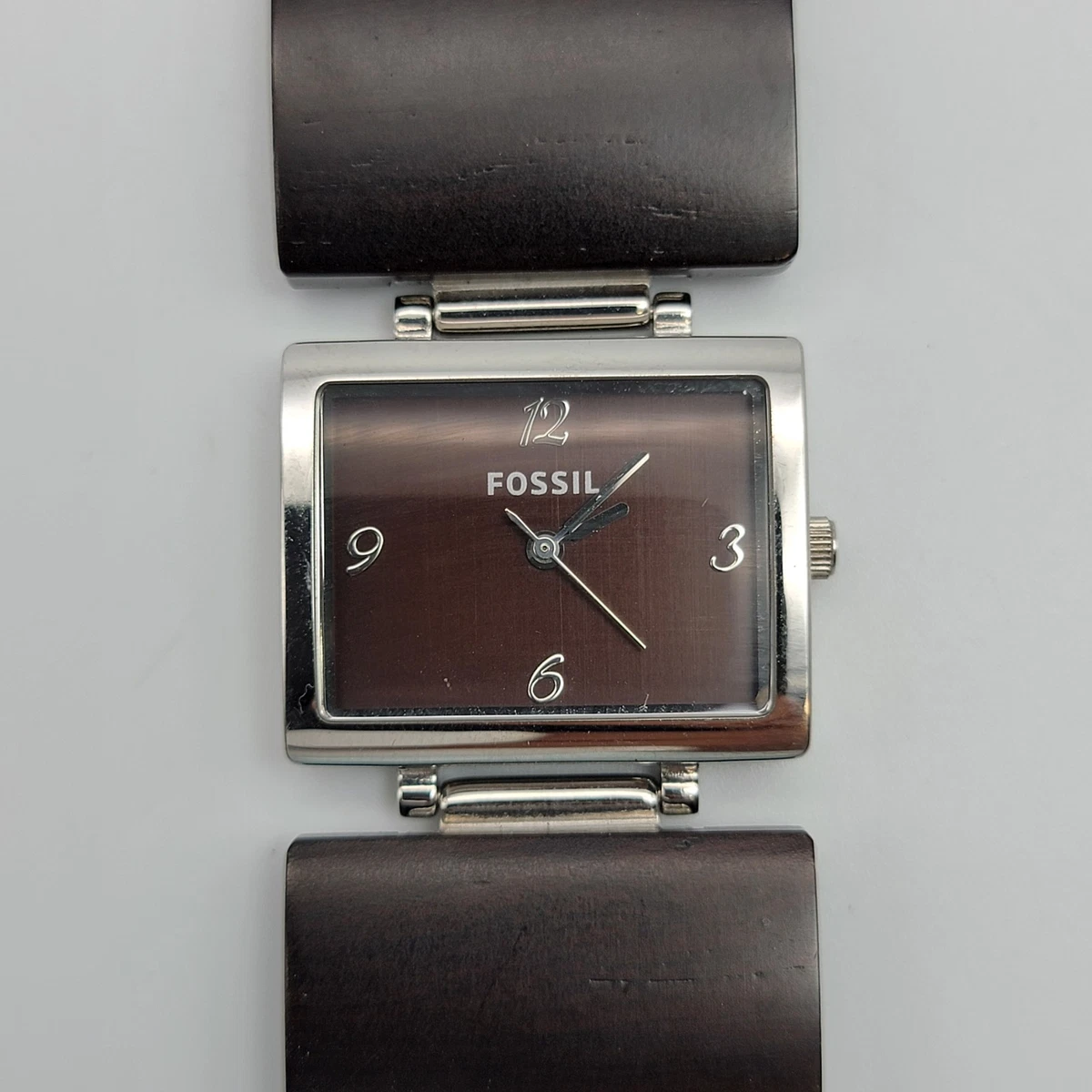 Fossil WOODGIRL Square Face Brushed Stainless Steel Wood Detail Wrist Watch Fossil Wood Case Wristwatches for sale | eBay main image 2