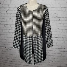 Chico's Black White Ivory Houndstooth Open Collarless Lined Jacket 1 US 8/10