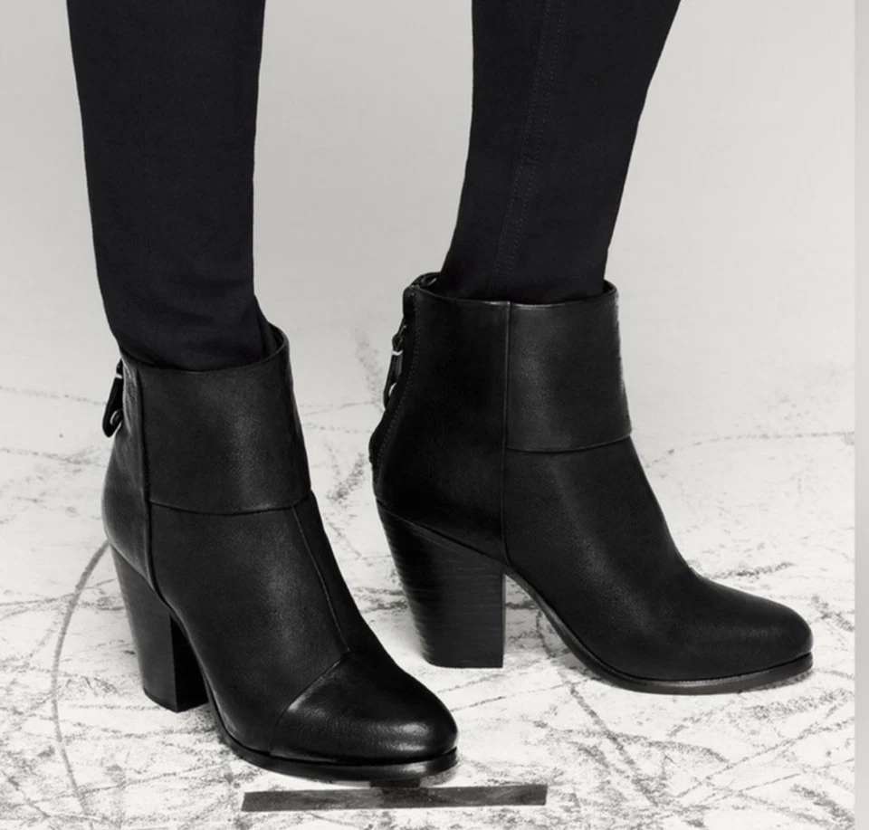 Botines al tobillo Rag & Bone Newbury de cuero negro para mujer 8 tacones cremallera celebridad Foto 2 de 4