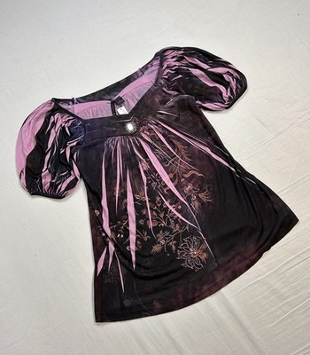 VTG Babydoll Y2K Fariycore Mesh Top M Psychedelic Save The Queen/JPG Style NEW