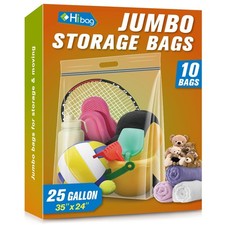 HIBAG 25 Gallon Jumbo Storage Bags, 35  x 24  Resealable Clear Bags