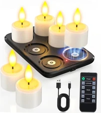 Rechargeable Candle Flameless Tea Lights – 6-Pack w/ Remote, Magnetic Charging