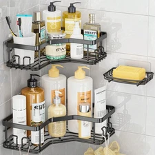ZEF-Shower Caddy, Corner Bathroom,3 Pack Bathroom Organizers,Adhesive Stainle