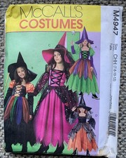 New Vtg McCalls WITCH Costume Pattern UNCUT M4947 Children Girl Sz CHH 7-8-10-12