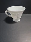 Vintage White Milk Glass Footed Tea Cup with Grape Motif