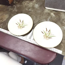 2 Royal Seal Lenox Japan Saucers Cattails Gold Trim Dessert Plates