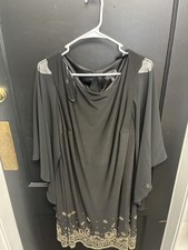 NWT Women's Xscape Black Knee Length Sheath Dress Beaded Hem - Size 14W