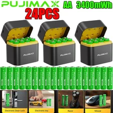 24PCS 3400mWh 1.5V AA Rechargeable Lithium Battery +3PCS Intelligent Charing Box