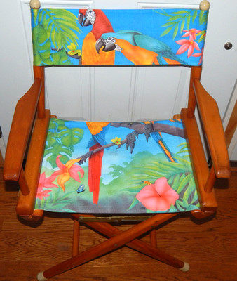 Vtg TELESCOPE Folding Directors Tropical Canvas Wood Frame 33'' Chair RARE