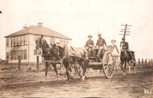 Military WW1 Soldiers on Horse and Wagon  RPPC Vintage Postcard