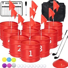 Golf Bucket Yard Game with 2 Clubs for Adults and Family, 9 Hole Golf Course,...