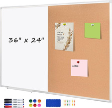 Cork Bulletin Board, 36 X 24 Inches White Magnetic Dry Erase Board, Large Wall M