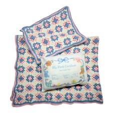 Handmade Crochet Granny Square Baby Blanket and Birth Certificate Pillow Set