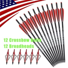 20in Crossbow Bolts Mixed Carbon Arrows +12 Hunting Broadheads 100gr Targeting