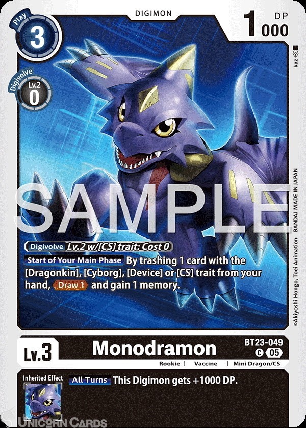 BT23-049 Monodramon : Common Digimon Card : BT23: Hackers’ Slumber