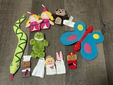 Lot of 11 Assorted Plush Finger Puppets - Animals, People, Butterfly - Carter's