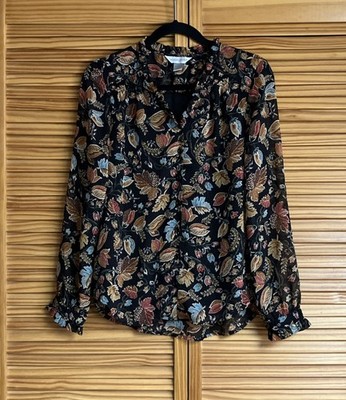 Christopher & Banks Shirt Blouse Leaves Long Sleeve Small