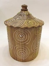 Vintage 1950's Enesco Hand Painted Raised White Yellow Spirals Tan Cookie Jar