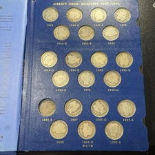 1892-1916 Liberty Barber Quarter Near Complete Set  71 Coins In LOC Album