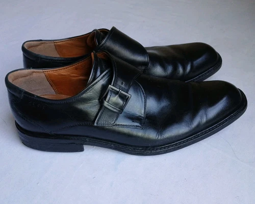 Scarpe uomo Ecco 43 US mocassino nero pelle fibbia eleganti casual comode