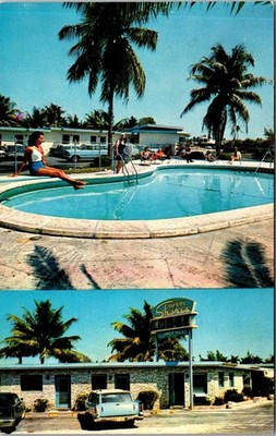 Vintage Miami Shores Lodge Postcard Biscayne Blvd Miami FL Pool Motel Swimming
