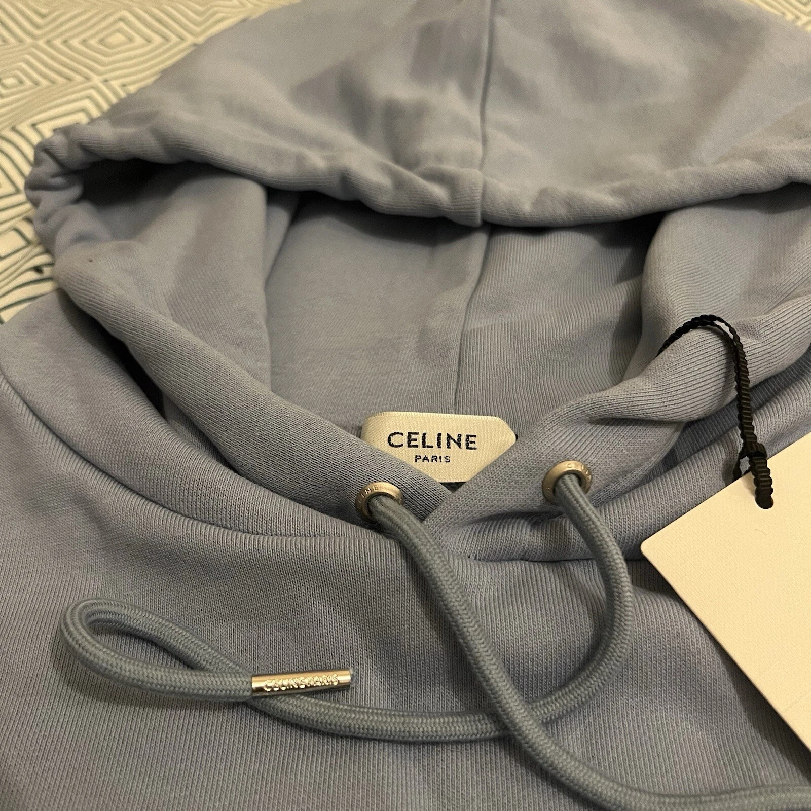 CELINE FELPA CON CAPPUCCIO SCIOLTA IN PILE DI COTONE BLU NERO TAGLIA MEDIA