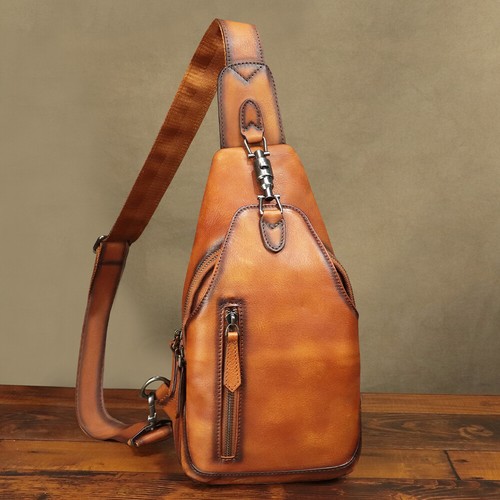 Echt Leder Sling Bag für Damen Herren Retro Sling Rucksack Handtasche Umhängetasche - Bild 1 von 14