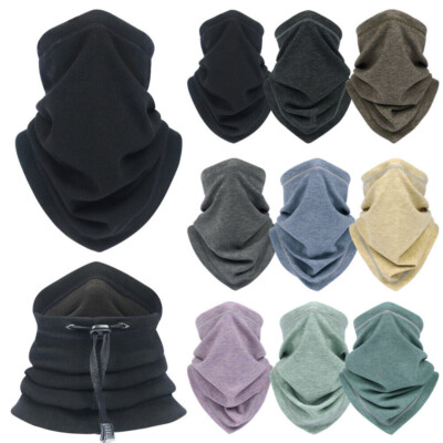 Winter Fleece Neck Warmer Gaiter Windproof Scarf Drawstring Face Mask Men  Women