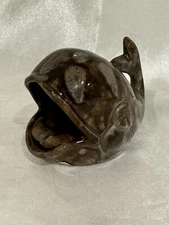Vtg MCM Whale W/ Tongue  Ceramic Ashtray Brown Glaze