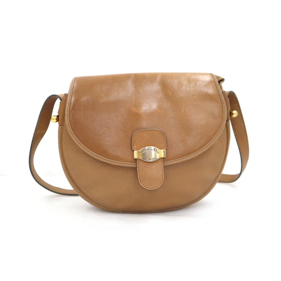Authentique sac à bandoulière Christian Dior en cuir marron doré du Japon