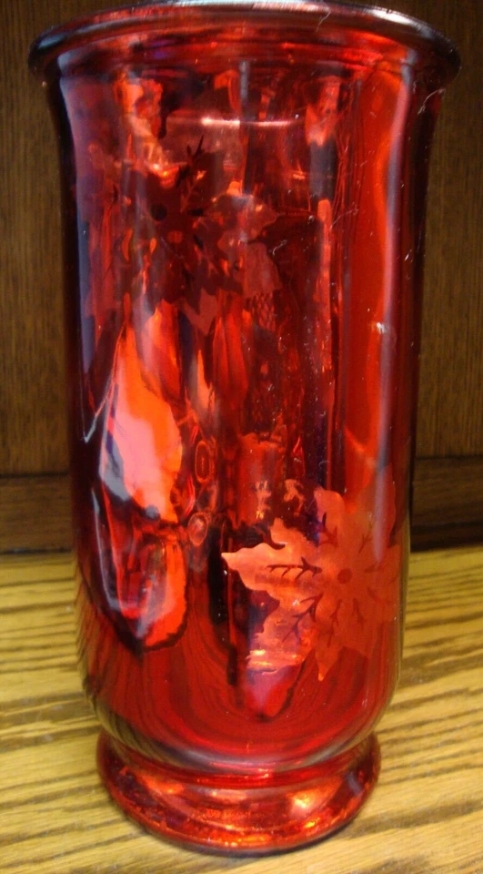 Elegante Candelabro Pilar 10" Rojo Rubí Rojo Poinsettia Hermoso Irridiscente L31 Foto 2 de 4