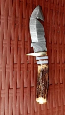 8" CUSTOM HANDMADE DAMASCUS HUNTING SKINNING KNIFE DEER STAG Antler HANDLE