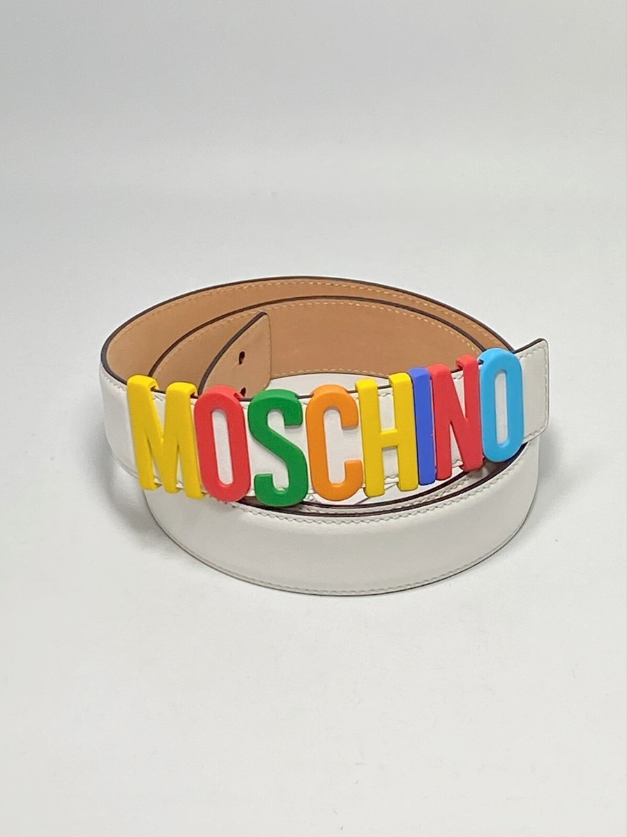 MOSCHINO ロゴベルト Moschino White Belt with Gold Logo Letters – David Lawrence