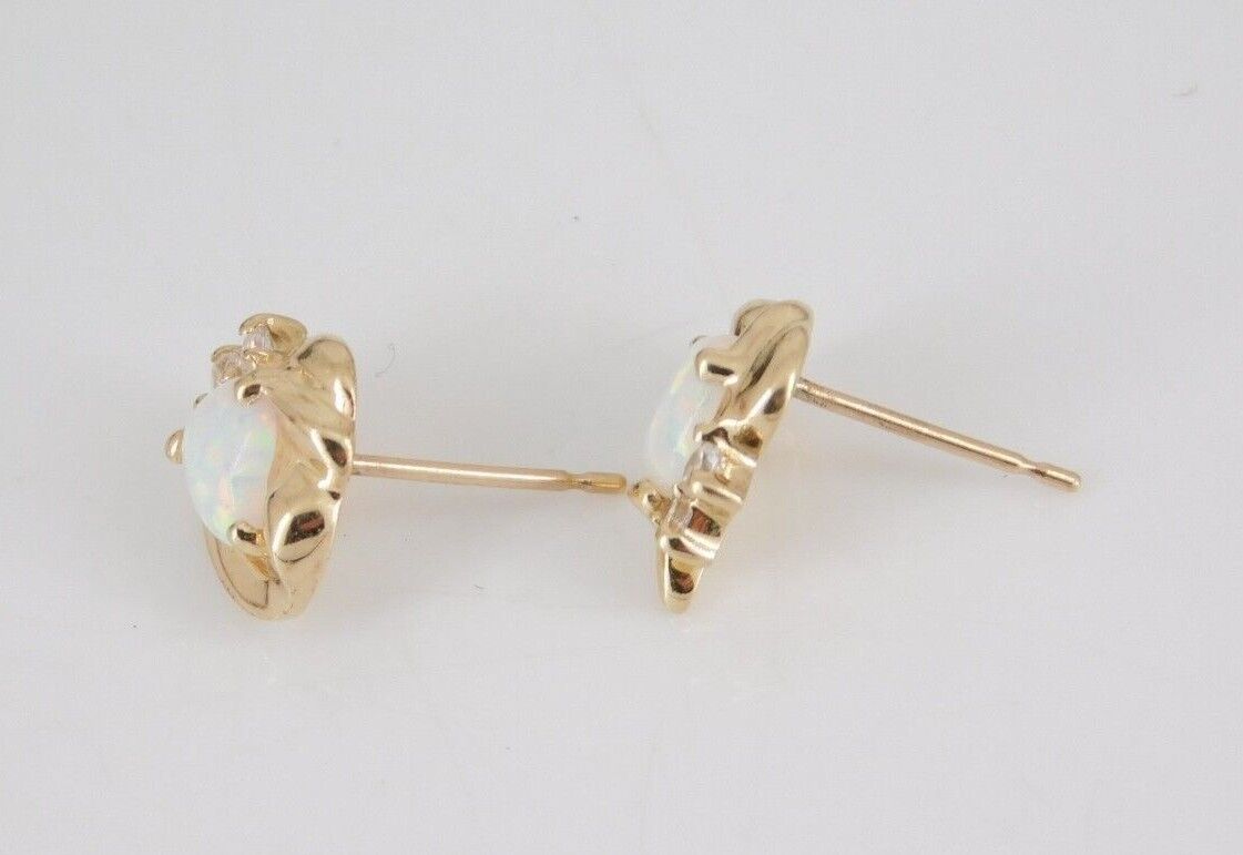 10k Yellow Gold Opal Lab Created CZ Earrings - image 3