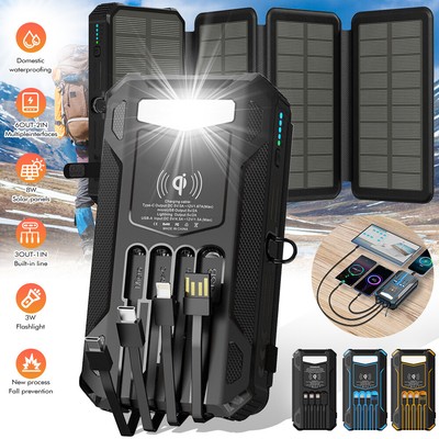 Portable 40000mAh Solar Power Bank USB C Fast Charging External Battery 4 Cables